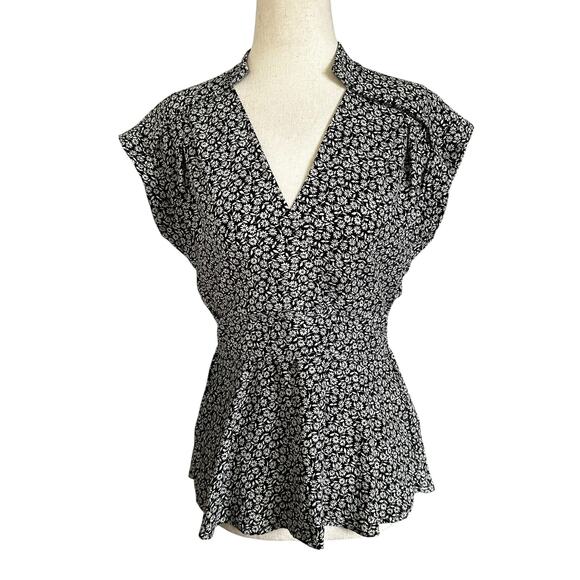 Monteau Black/White Floral Peplum Top Women's Blouse Size Small | 73-11 - Picture 1 of 5
